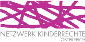 Logo des Netzwerks Kinderrechte Österreich mit pinkem grafischem Linienmotiv und Schriftzug.