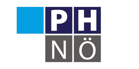 Logo der PH Niederösterreich mit farbigen Quadraten und weißen Buchstaben „PH NÖ“.